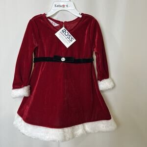 Katie M Baby Girl Christmas Dress 18 mo. Santa Red Velour White Fur Trim Holiday